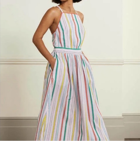 Boden Stripe Halterneck Midi Dress Sweetcorn and Green Pepper- 6 Petite- NWT! - Picture 4 of 9